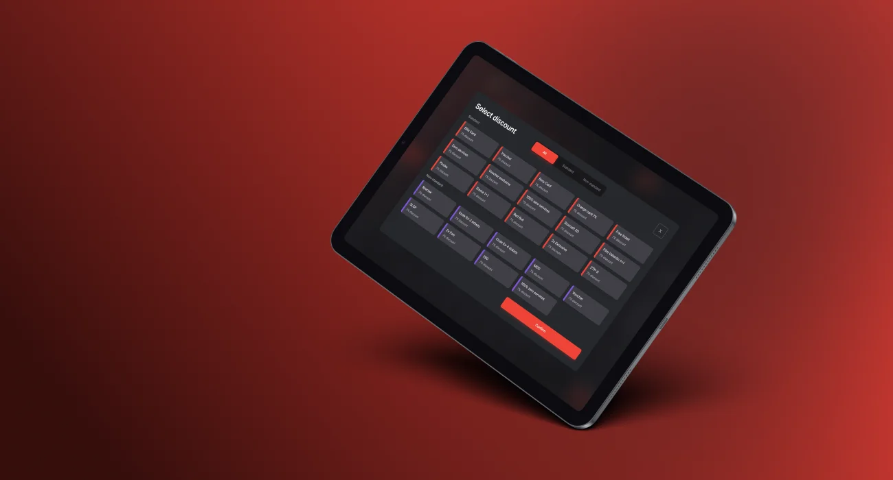 The POS on a tablet with the discount picker open